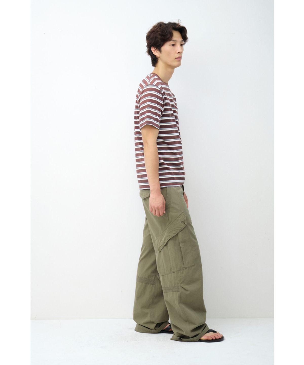 해칭룸(HATCHINGROOM) Bleached Stripe Tee Brown