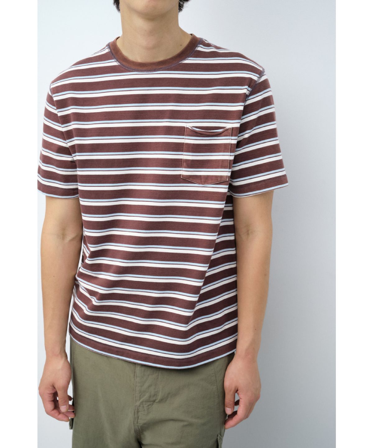 해칭룸(HATCHINGROOM) Bleached Stripe Tee Brown