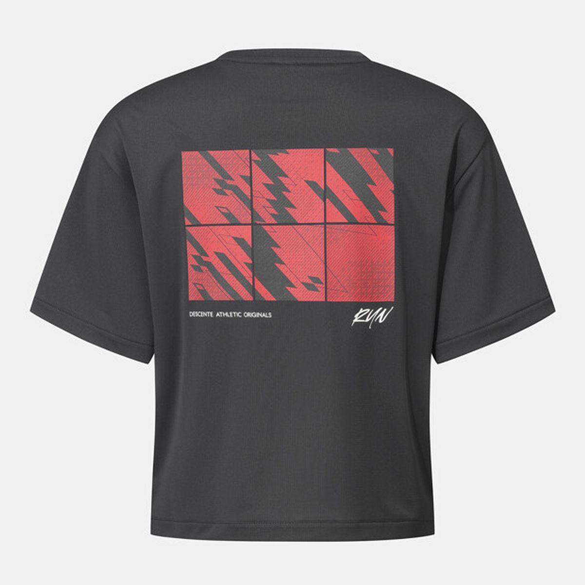데상트(DESCENTE) 여성 러닝 백그래픽 크롭 반팔 티셔츠 그레이 SR322RTS71