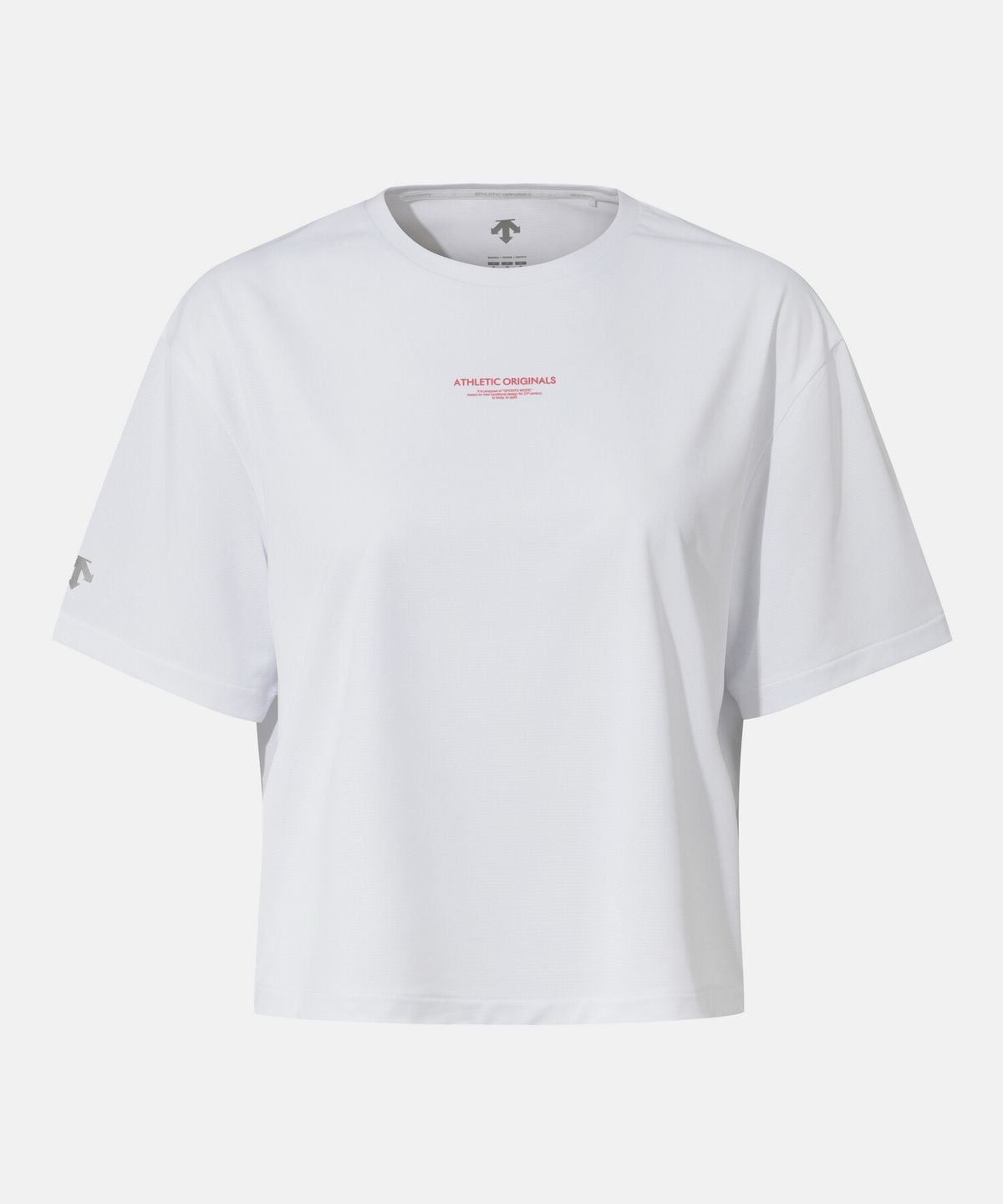 데상트(DESCENTE) 여성 러닝 백그래픽 크롭 반팔 티셔츠 화이트 SR322RTS71