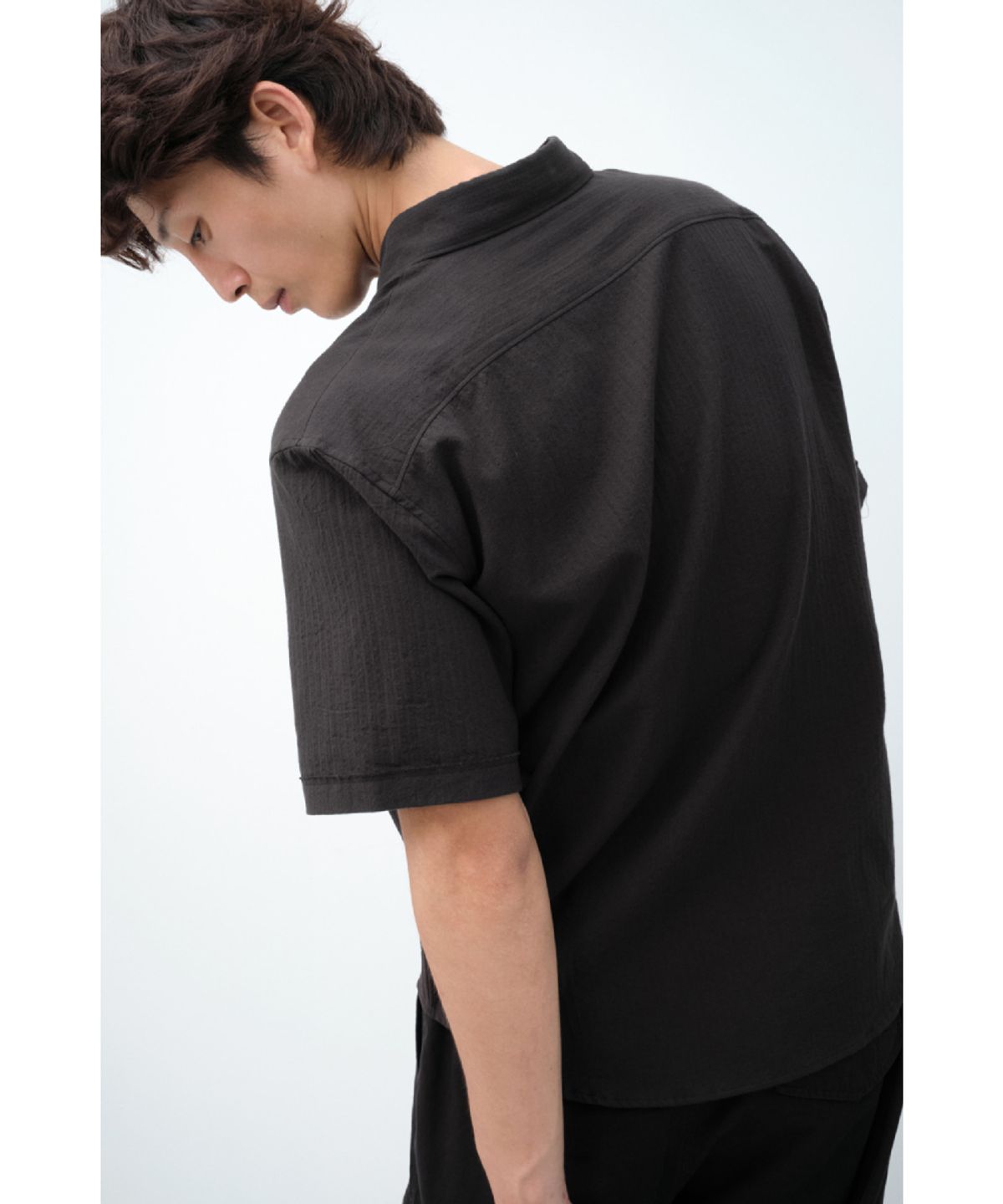 해칭룸(HATCHINGROOM) Slash Shirt Herringbone Stripe Black