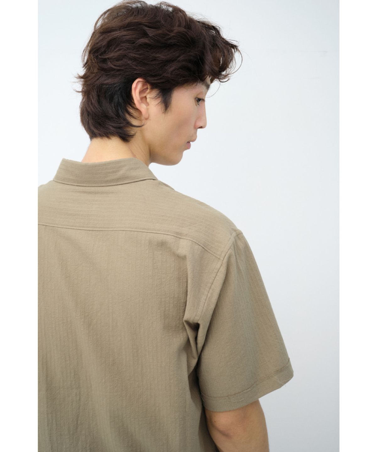 해칭룸(HATCHINGROOM) Slash Shirt Herringbone Stripe Desert