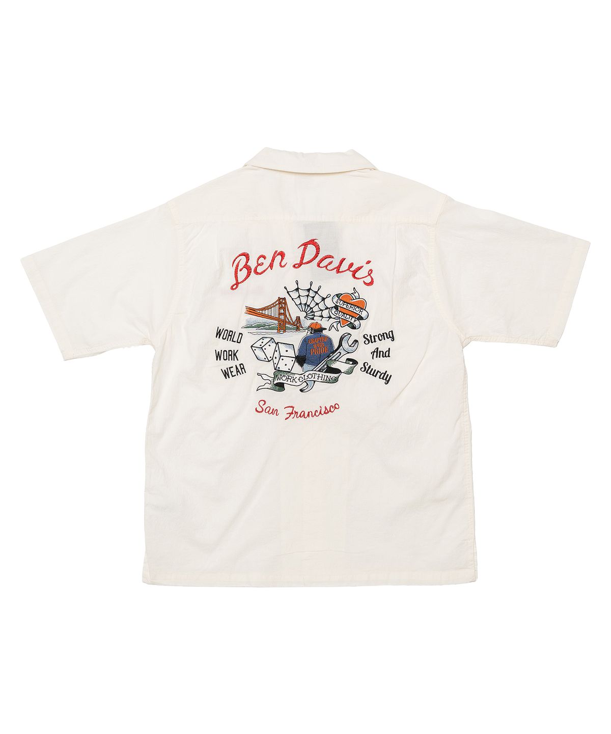 벤 데이비스(BEN DAVIS) 포츈 자수 오픈카라 셔츠 오프화이트