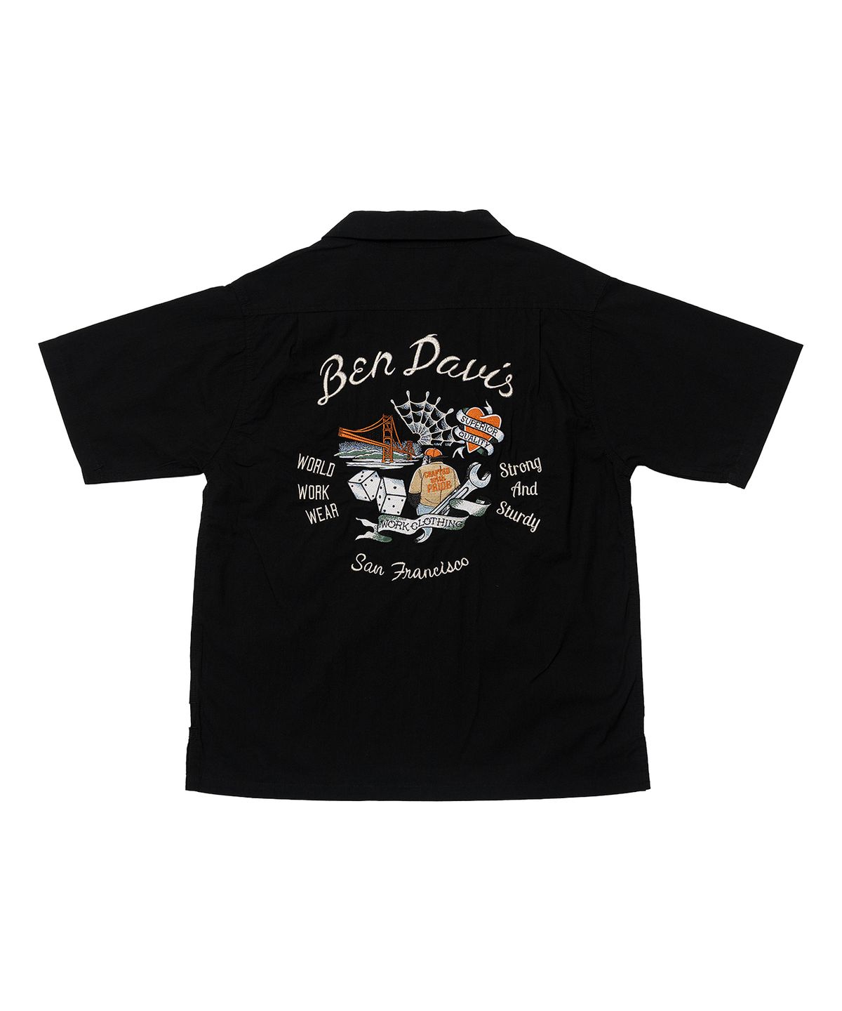 벤 데이비스(BEN DAVIS) 포츈 자수 오픈카라 셔츠 블랙
