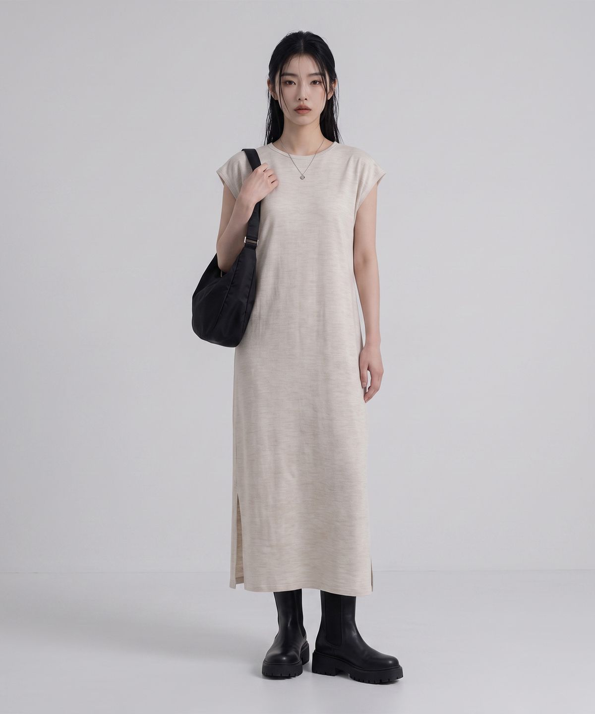 메종니아트(MAISON DE NEART) [SLEEVELESS DRESS] 여름 옆트임 특양면 민소매 롱 원피스_(3color)