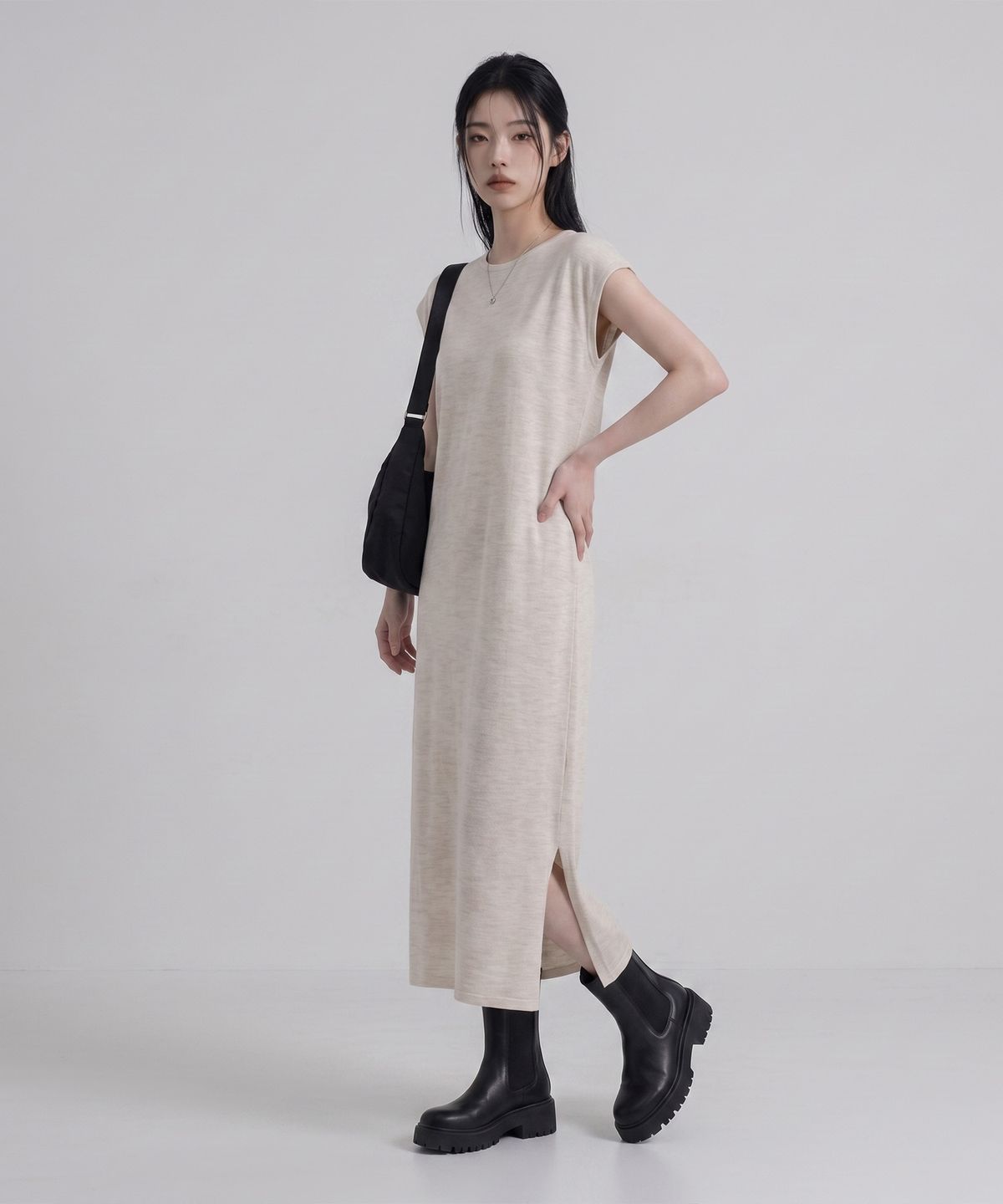 메종니아트(MAISON DE NEART) [SLEEVELESS DRESS] 여름 옆트임 특양면 민소매 롱 원피스_(3color)