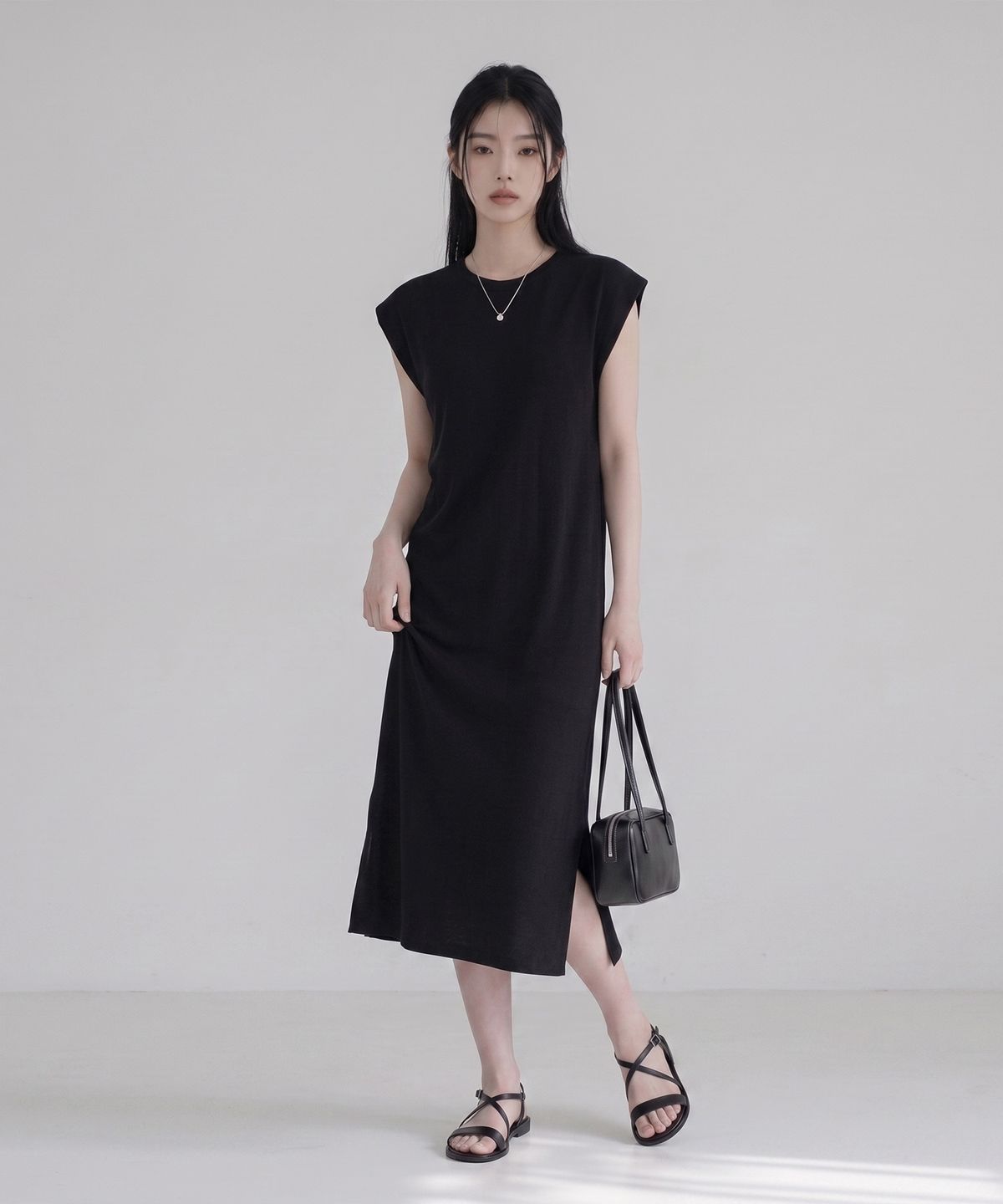 메종니아트(MAISON DE NEART) [SLEEVELESS DRESS] 여름 옆트임 특양면 민소매 롱 원피스_(3color)