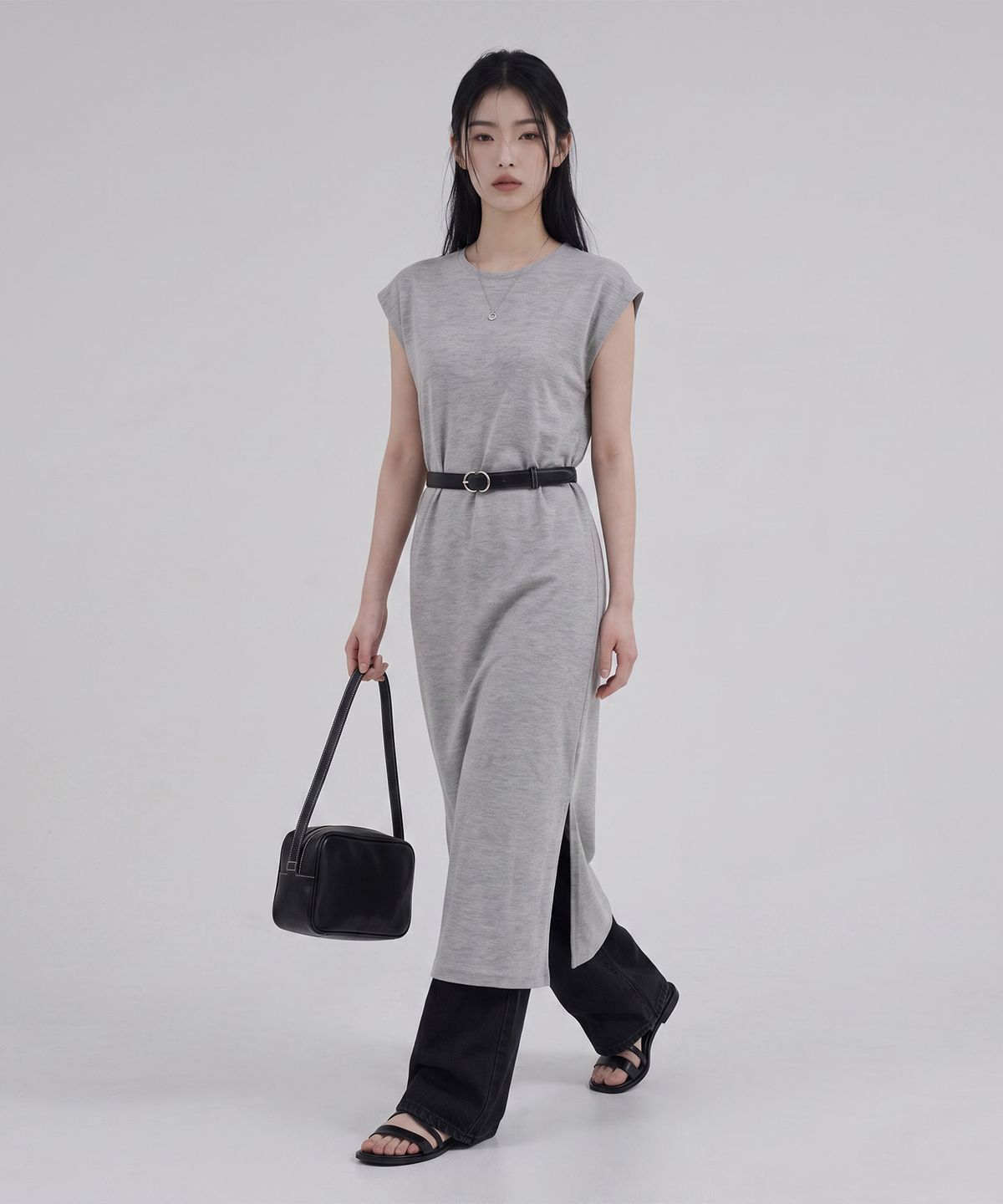 메종니아트(MAISON DE NEART) [SLEEVELESS DRESS] 여름 옆트임 특양면 민소매 롱 원피스_(3color)