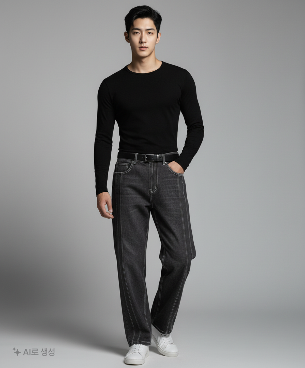 가먼트레이블(GARMENT LABLE) Stitch Straight Jeans - Black M
