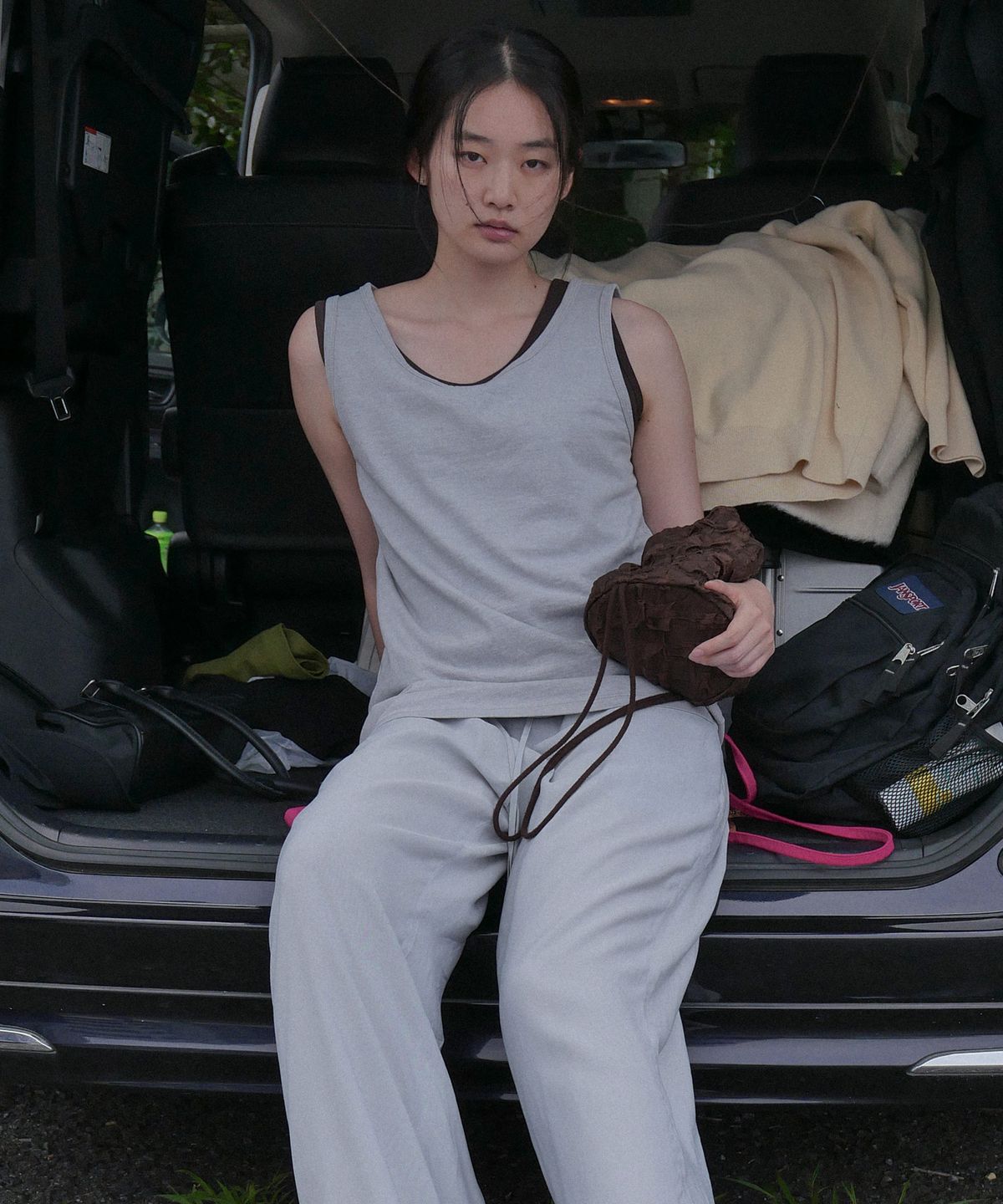 스텝어라운드(STEP AROUND) Pigment Cotton Long Sleeveless Tee_LIGHT GREY