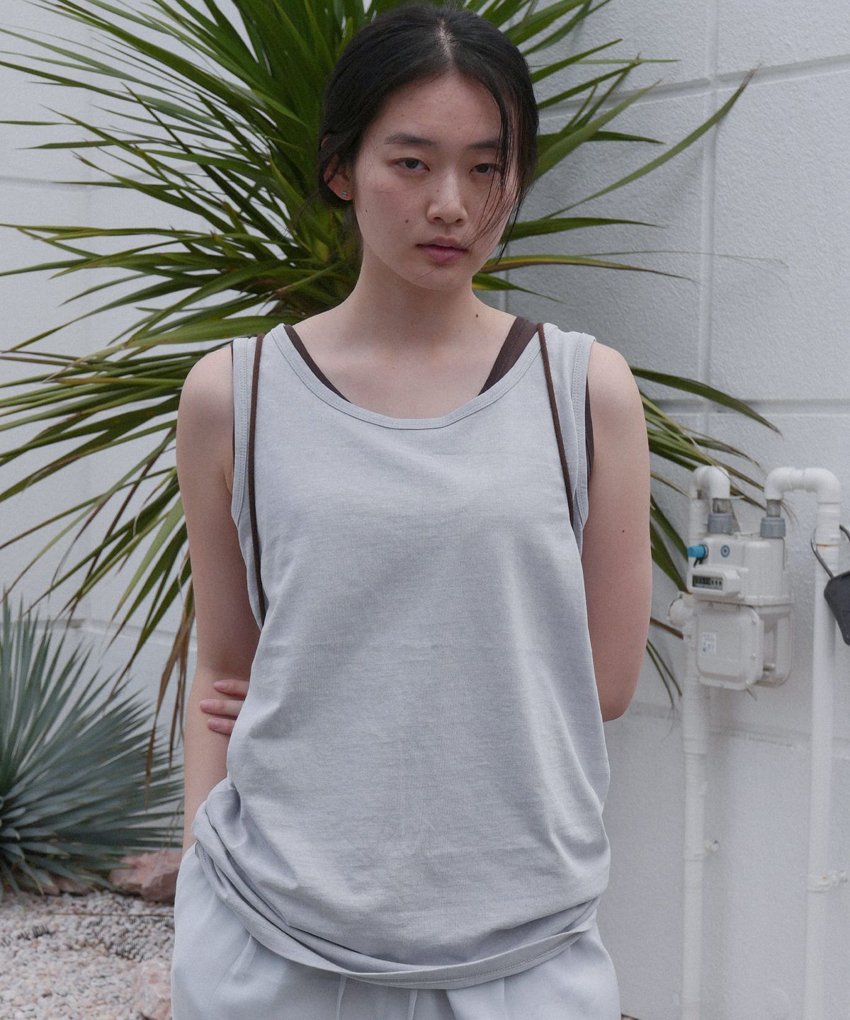 스텝어라운드(STEP AROUND) Pigment Cotton Long Sleeveless Tee_LIGHT GREY
