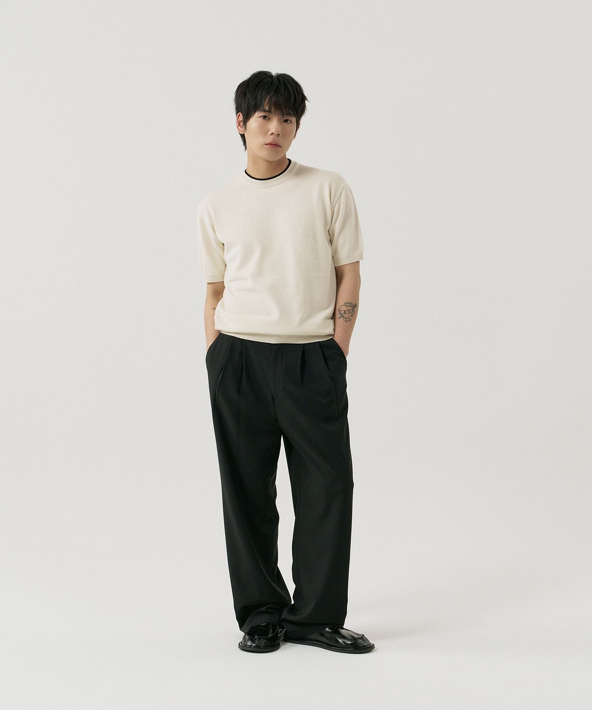 그노크(GNOK) 레이어드 라운드 반팔 니트[베이지]