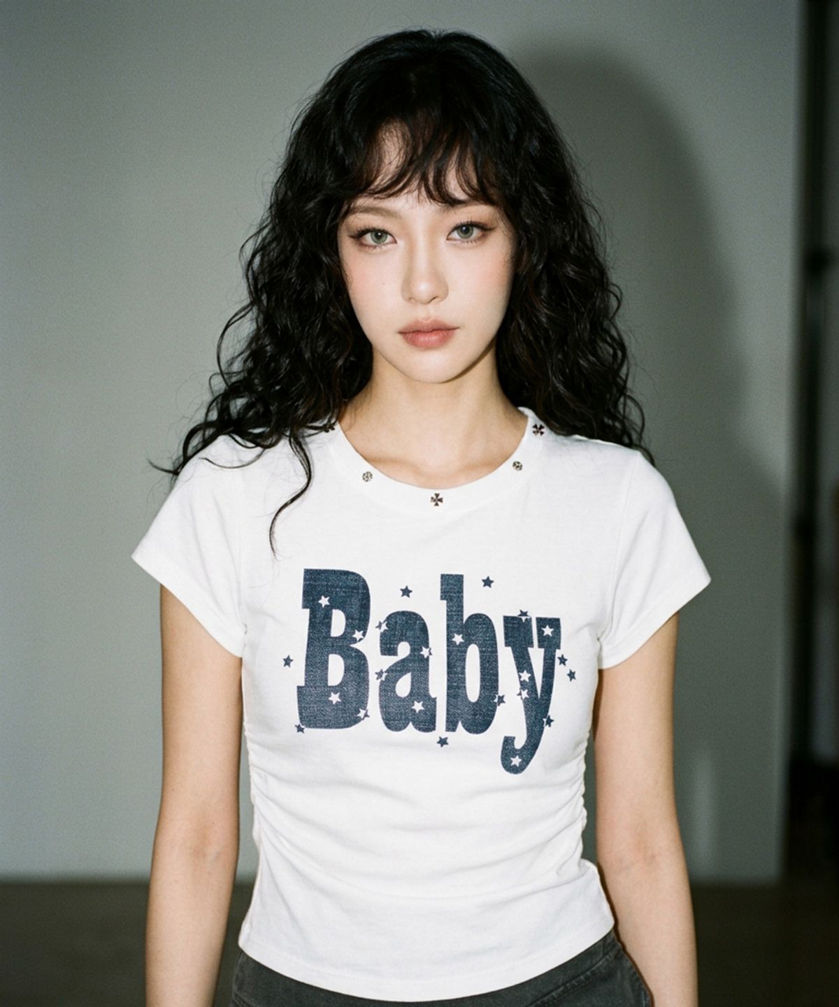 더그린랩(THE GREEN LAB) BABY 스터드 그래픽 셔링 반팔티 [데님 블루]
