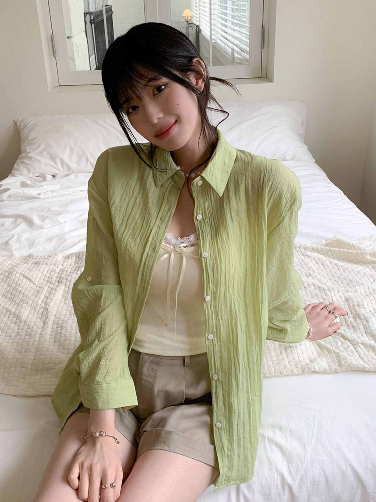 쿨키튼(KOOLKITTEN) 크링클 시어 썸머 버튼 셔츠 4colors