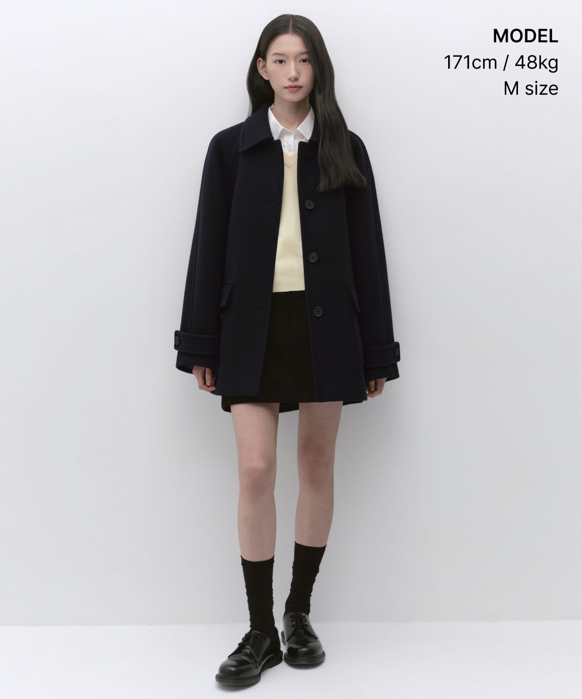 무신사 스탠다드 우먼(MUSINSA STANDARD WOMAN) 우먼즈 캐시미어 블렌드 하프 발마칸 코트 [네이비]