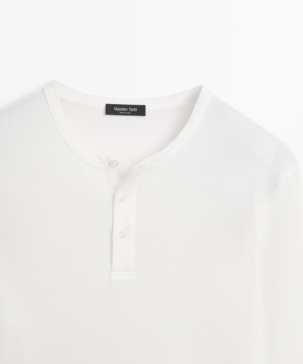 마시모두띠(MASSIMO DUTTI) 100% 코튼 헨리넥 긴소매 티셔츠