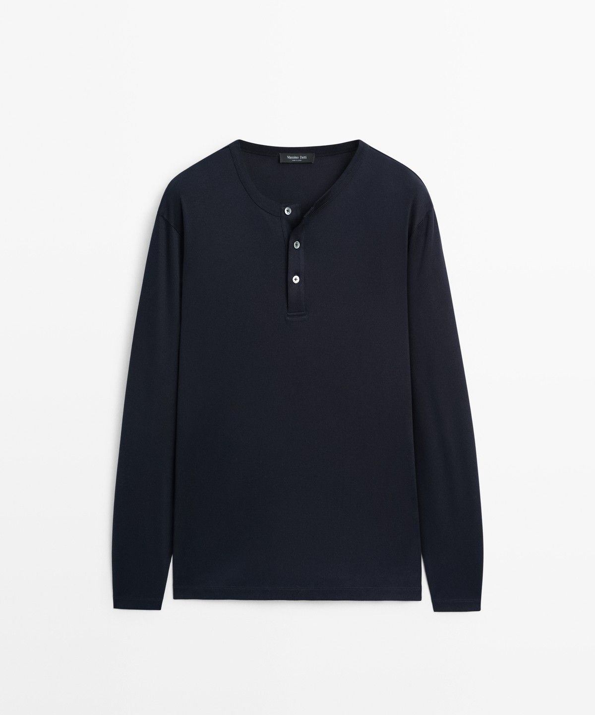 마시모두띠(MASSIMO DUTTI) 100% 코튼 헨리넥 긴소매 티셔츠
