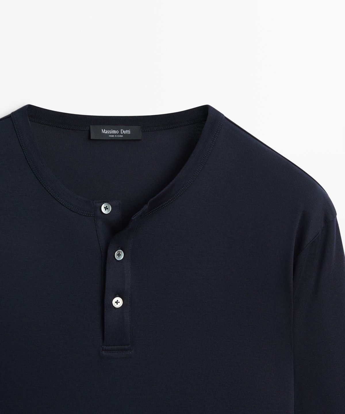마시모두띠(MASSIMO DUTTI) 100% 코튼 헨리넥 긴소매 티셔츠