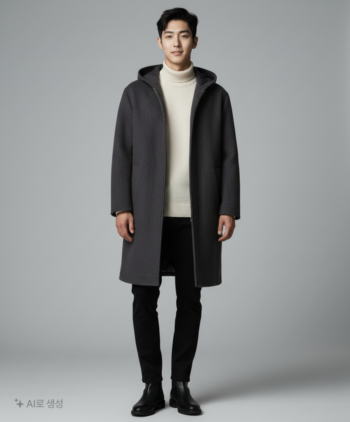 메종미네드(MAISON MINED) SOLID HOOD COAT (CHARCOAL) M