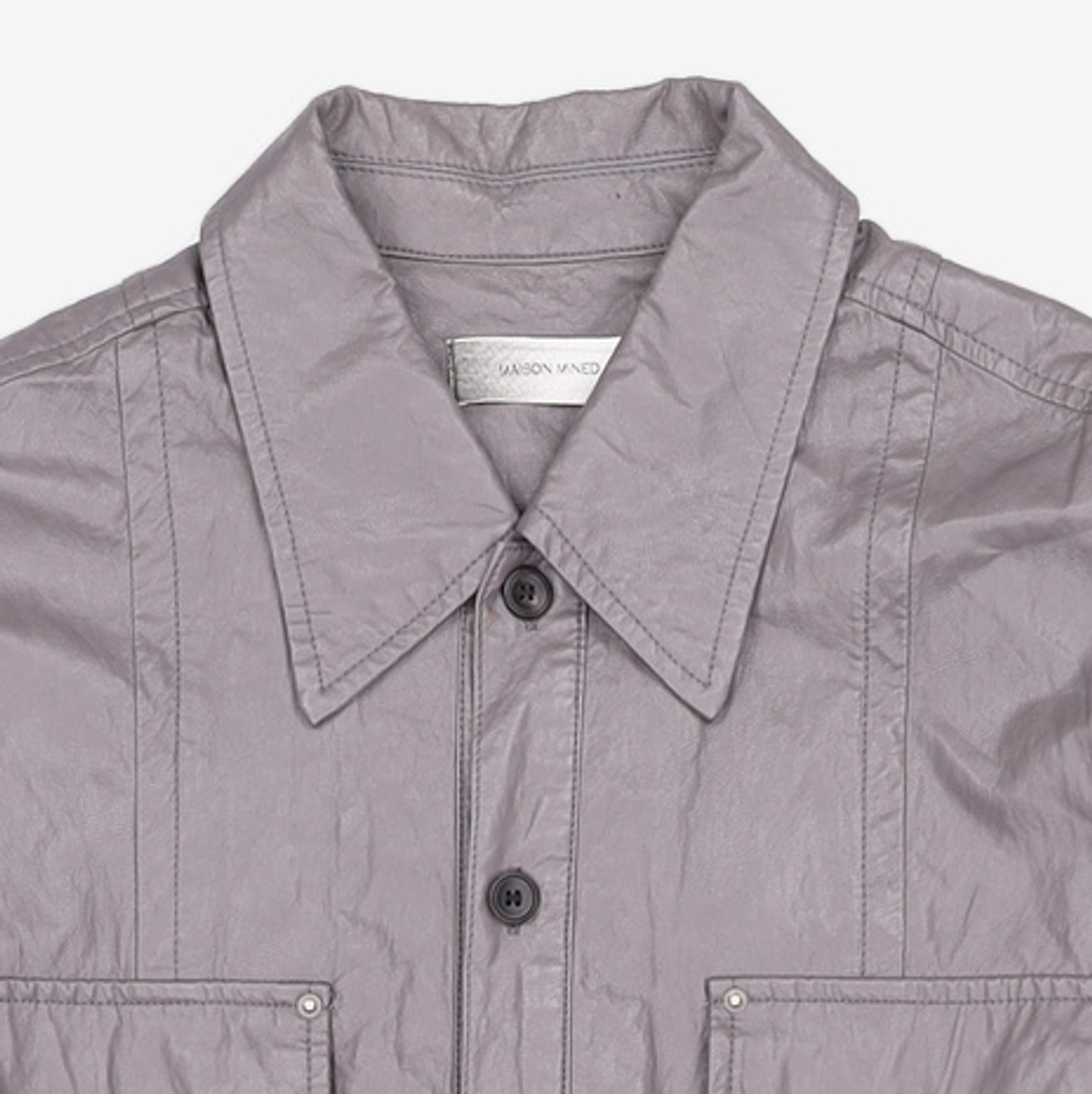 메종미네드(MAISON MINED) LEATHER SECTION SHIRTS GREY M