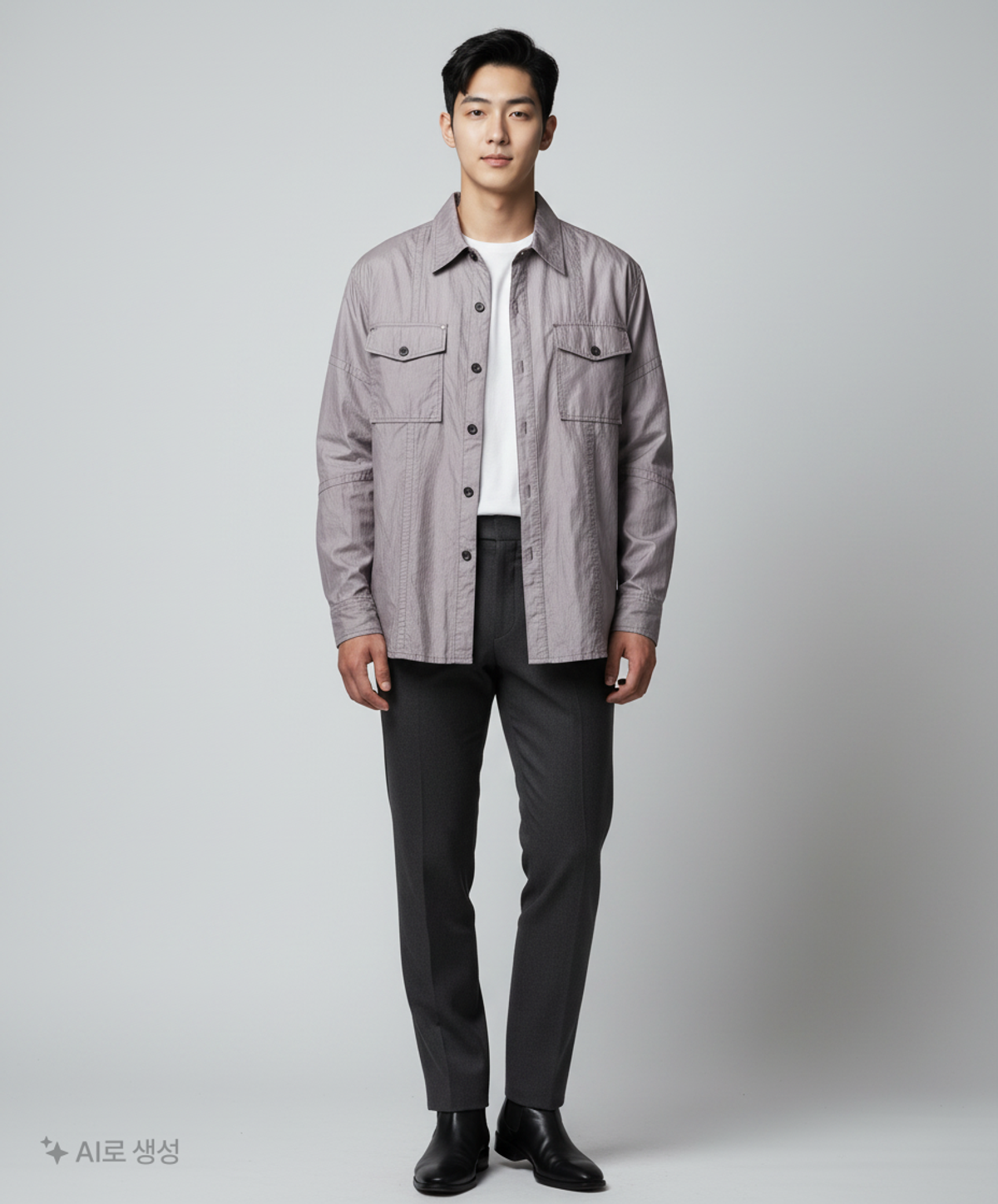 메종미네드(MAISON MINED) LEATHER SECTION SHIRTS GREY M