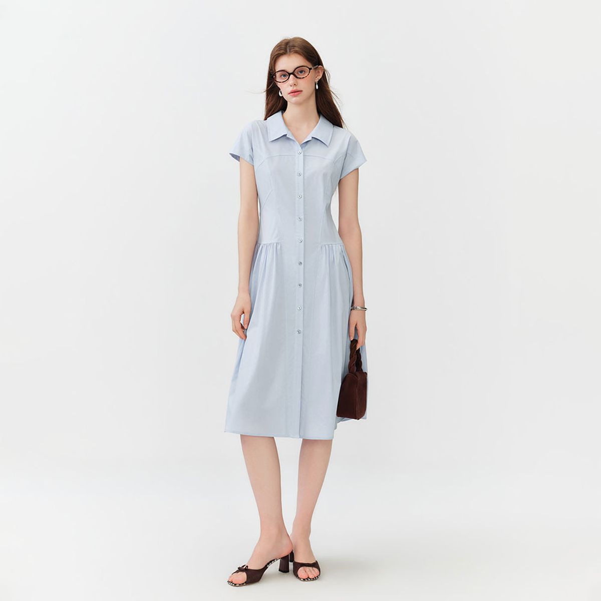 웬스데이딜라잇(WEDNESDAY DELIGHT) WD_Collared button-up midi dress_BLUE
