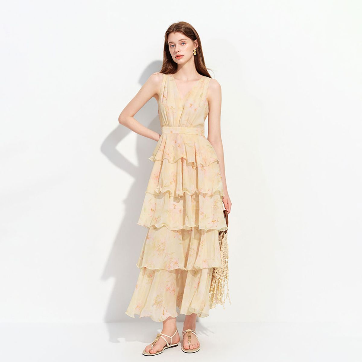 웬스데이딜라잇(WEDNESDAY DELIGHT) WD_Watercolor floral maxi dress_YELLOW