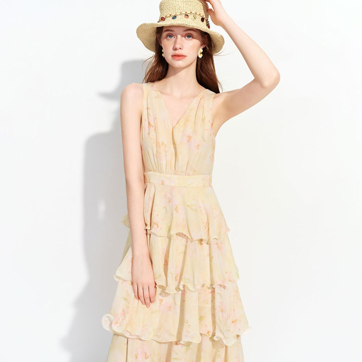 웬스데이딜라잇(WEDNESDAY DELIGHT) WD_Watercolor floral maxi dress_YELLOW