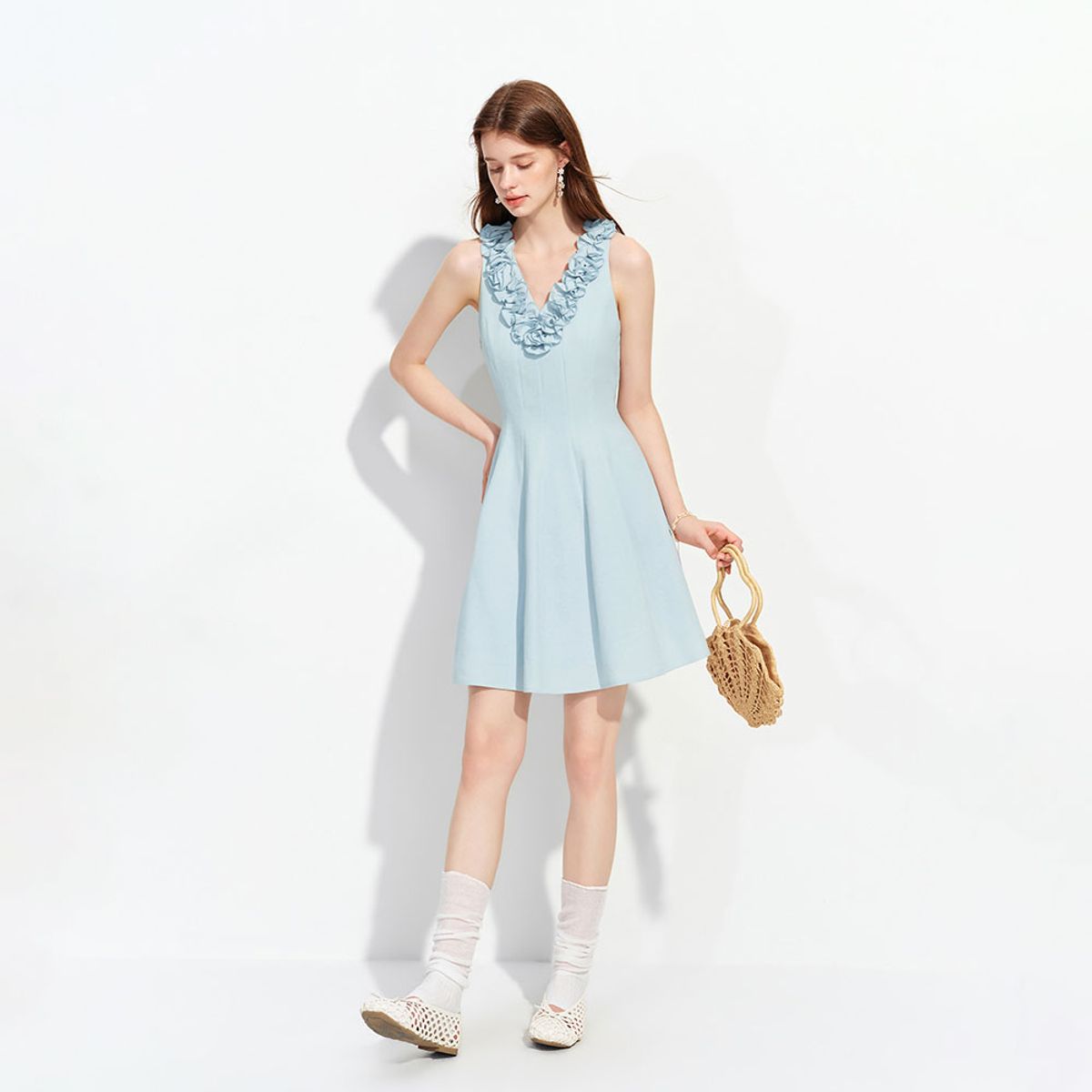 웬스데이딜라잇(WEDNESDAY DELIGHT) WD_Ruffle trim mini dress_BLUE
