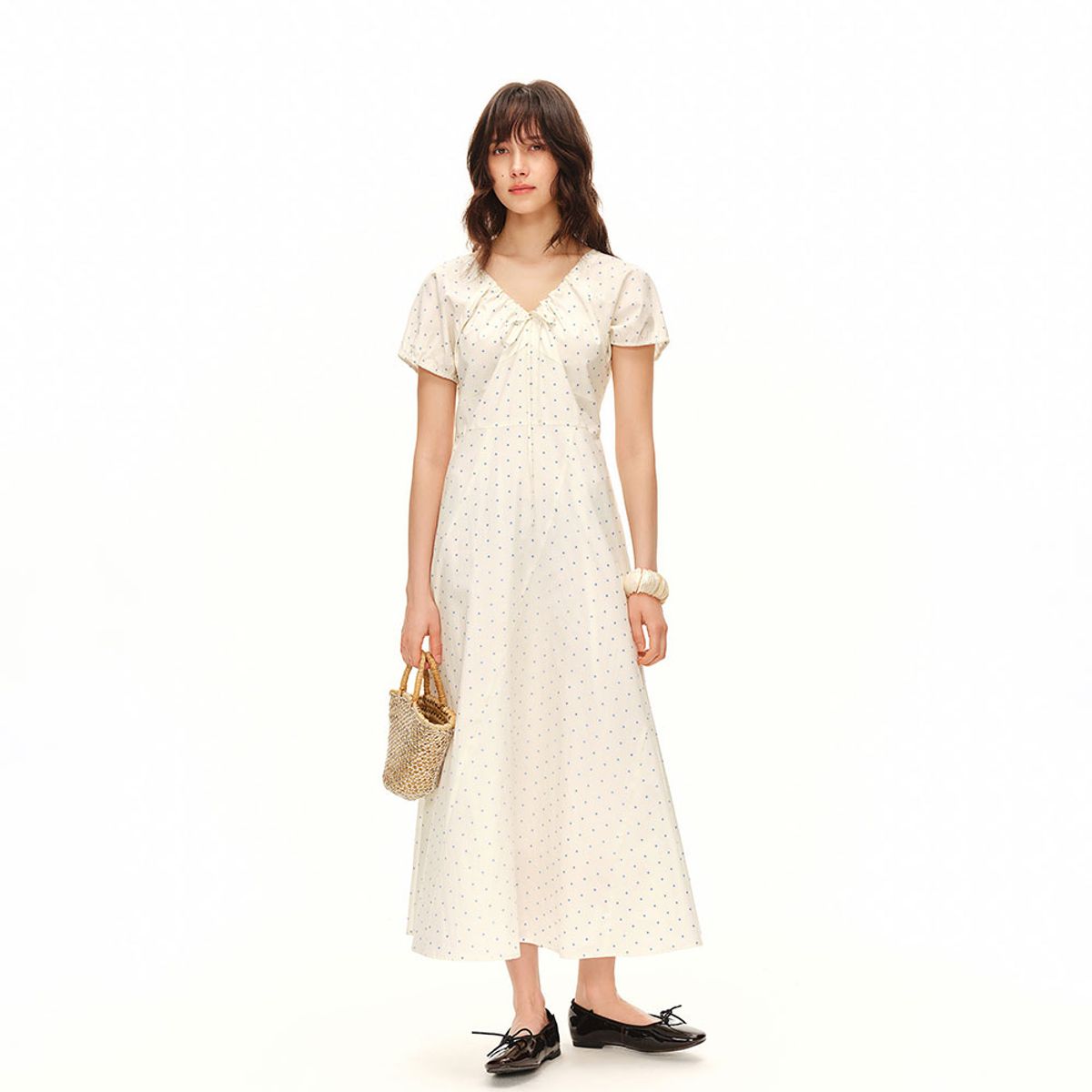 에이앤레이(AEIREI) AR_Dot drawstring v-neck dress