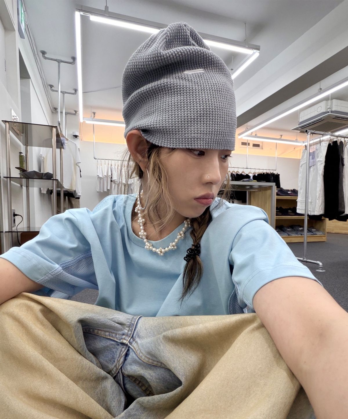 9999아카이브(9999ARCHIVE) Slick Logo Waffle Beanie