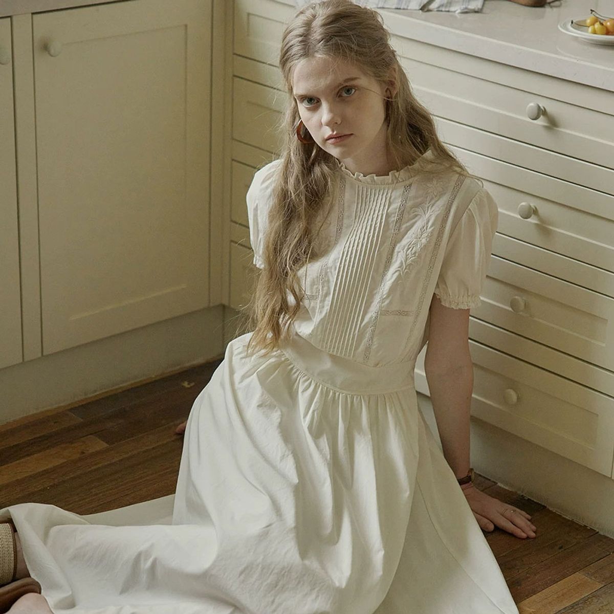 프라우드 마리(PROUD MARY) PM_Lace trim embroidery pleated dress