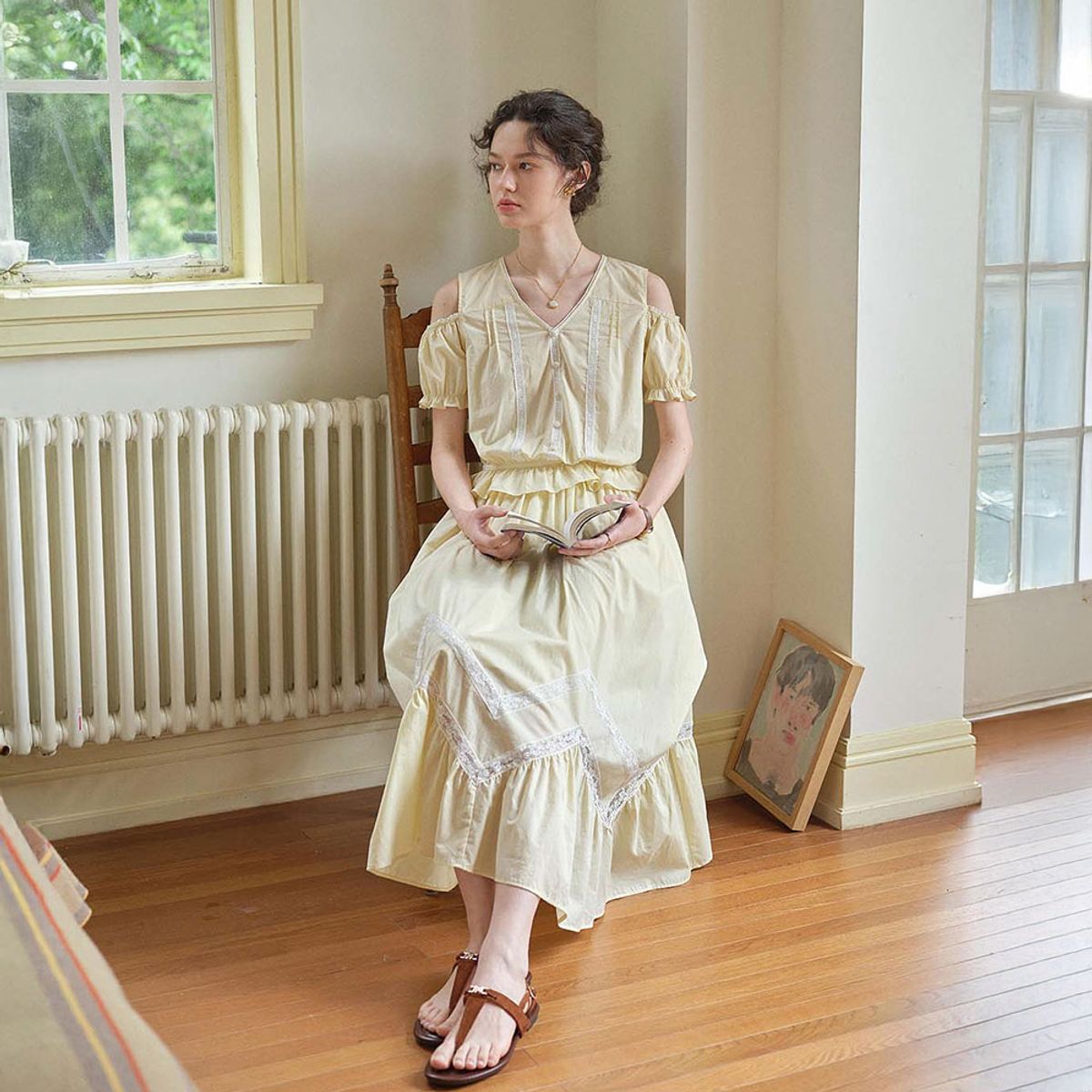 심플레트로(SIMPLE RETRO) SR_Lace midi skirt