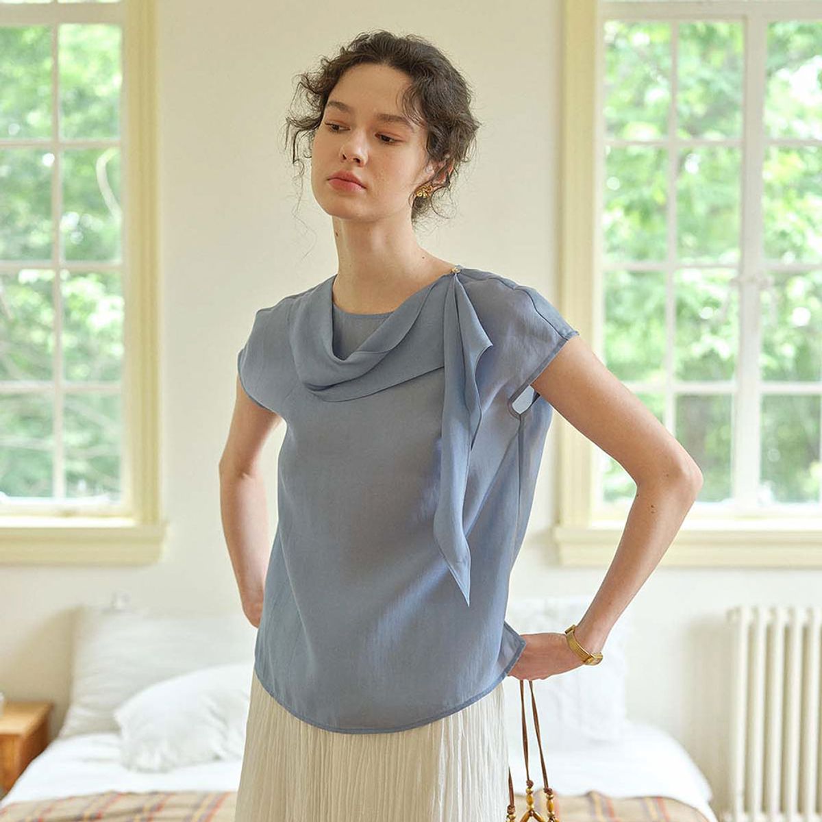 심플레트로(SIMPLE RETRO) SR_Lightweight short-sleeve top_2color
