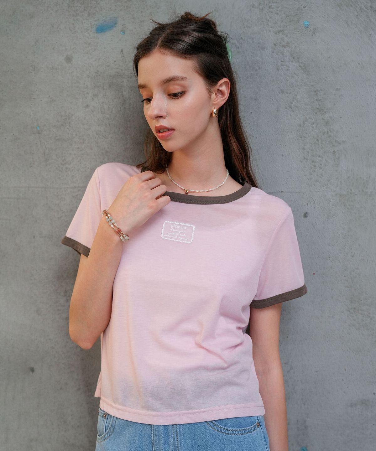 피그먼트(PIGMENT) 배색랍빠라벨티셔츠 (YZTS2605082)