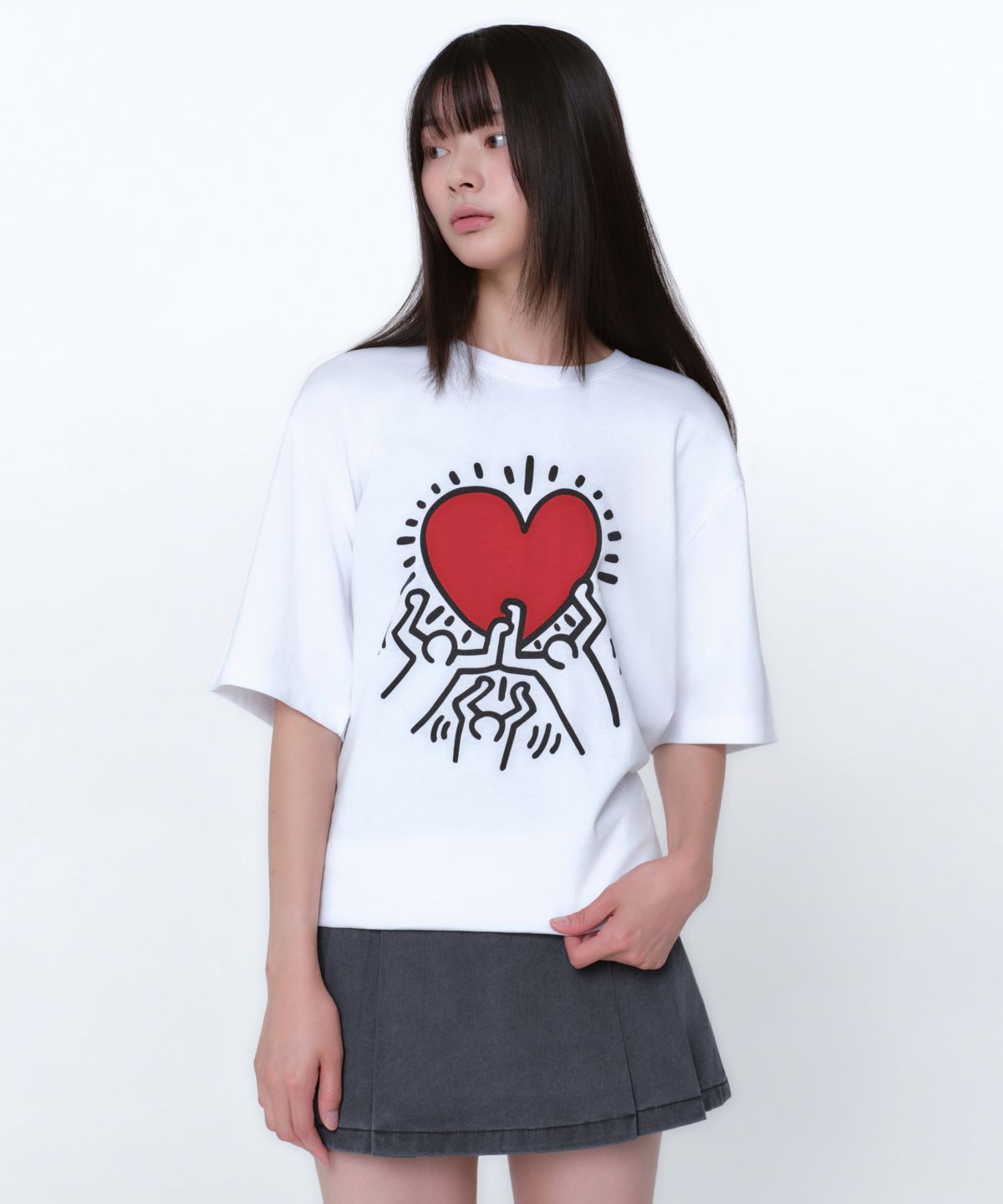 무신사 스탠다드(MUSINSA STANDARD) [키스 해링 컬렉션] Heart 티셔츠 [화이트]