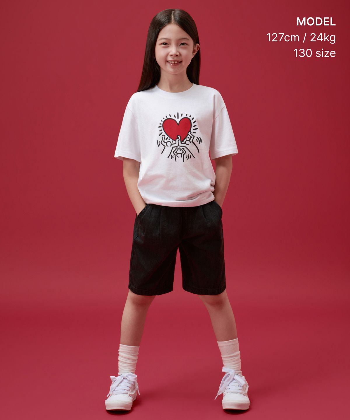 무신사 스탠다드 키즈(MUSINSA STANDARD KIDS) [키스 해링 컬렉션] Heart 티셔츠 [화이트]