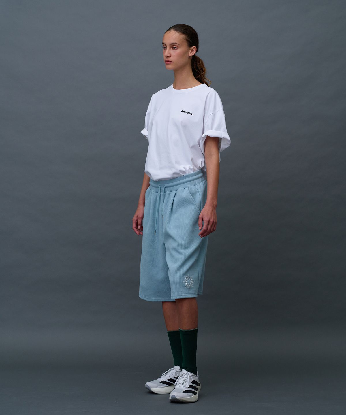 미나수(MENASOO) Waffle Sweat Training Bermuda Pants_Skyblue