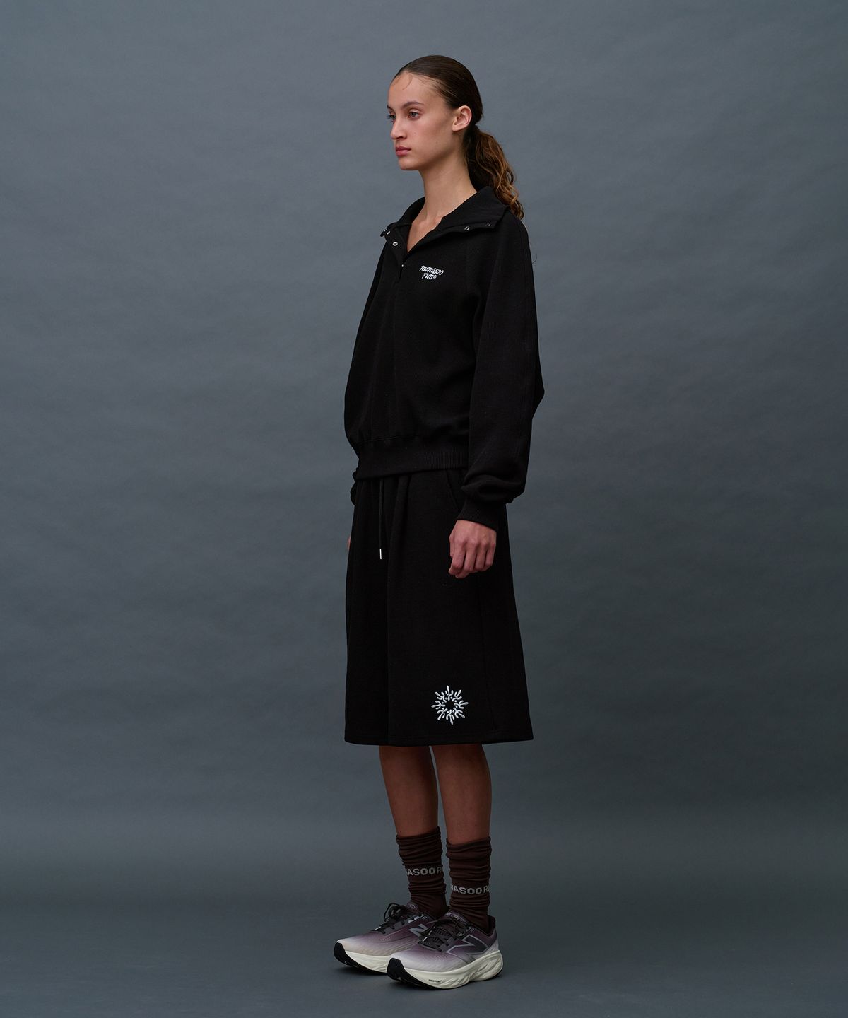 미나수(MENASOO) Waffle Sweat Training Bermuda Pants_Black