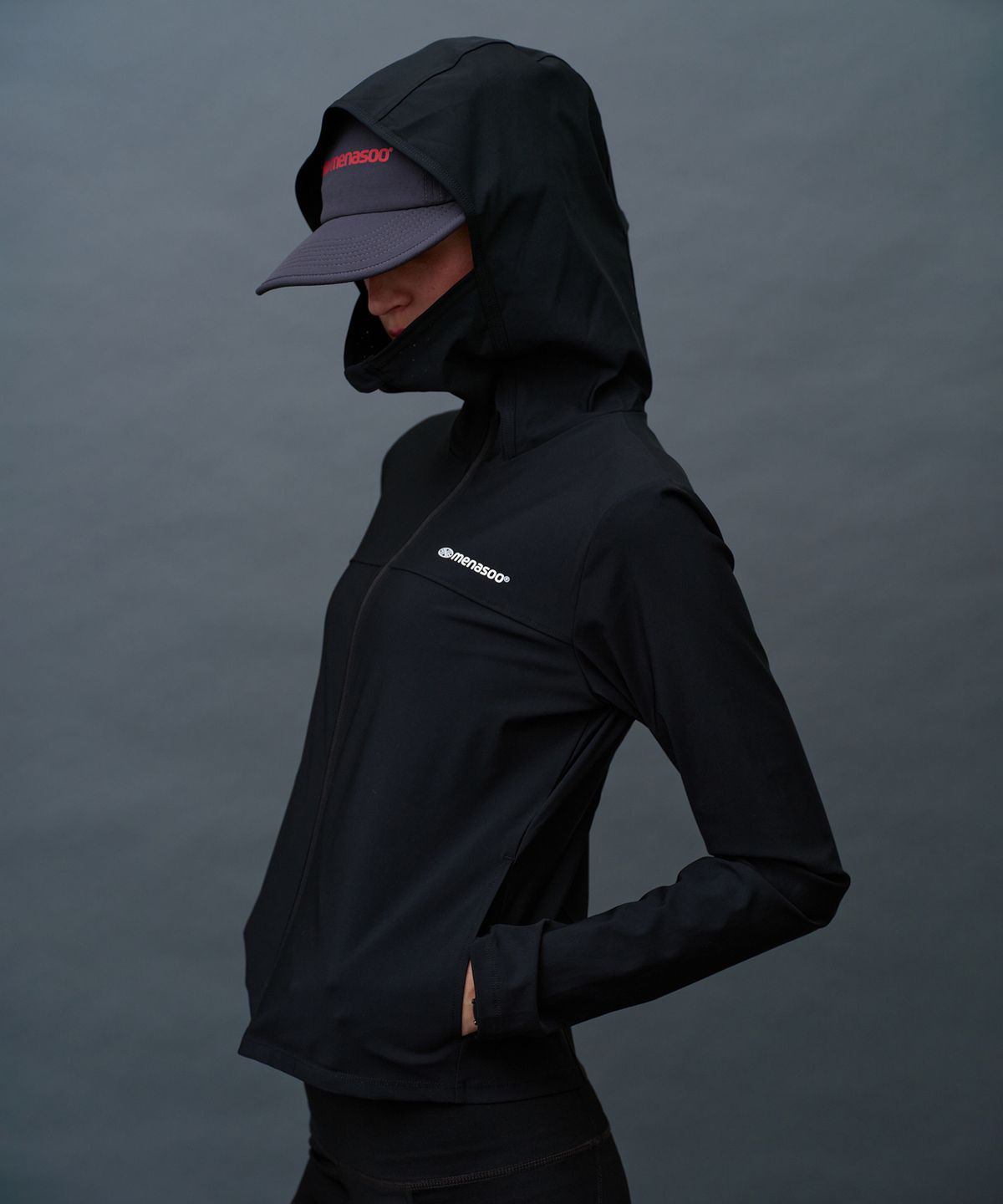미나수(MENASOO) Face Cover Zip Up Jersey_Black