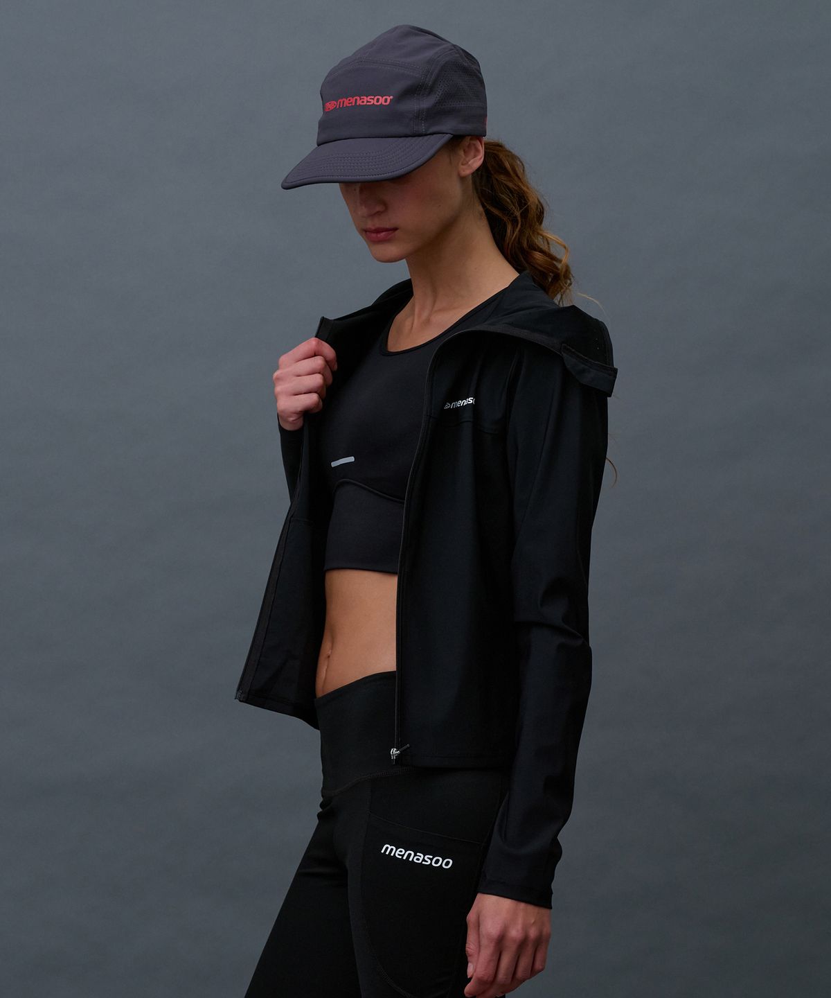 미나수(MENASOO) Face Cover Zip Up Jersey_Black