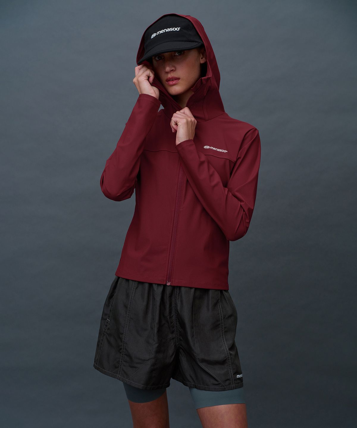 미나수(MENASOO) Face Cover Zip Up Jersey_Red