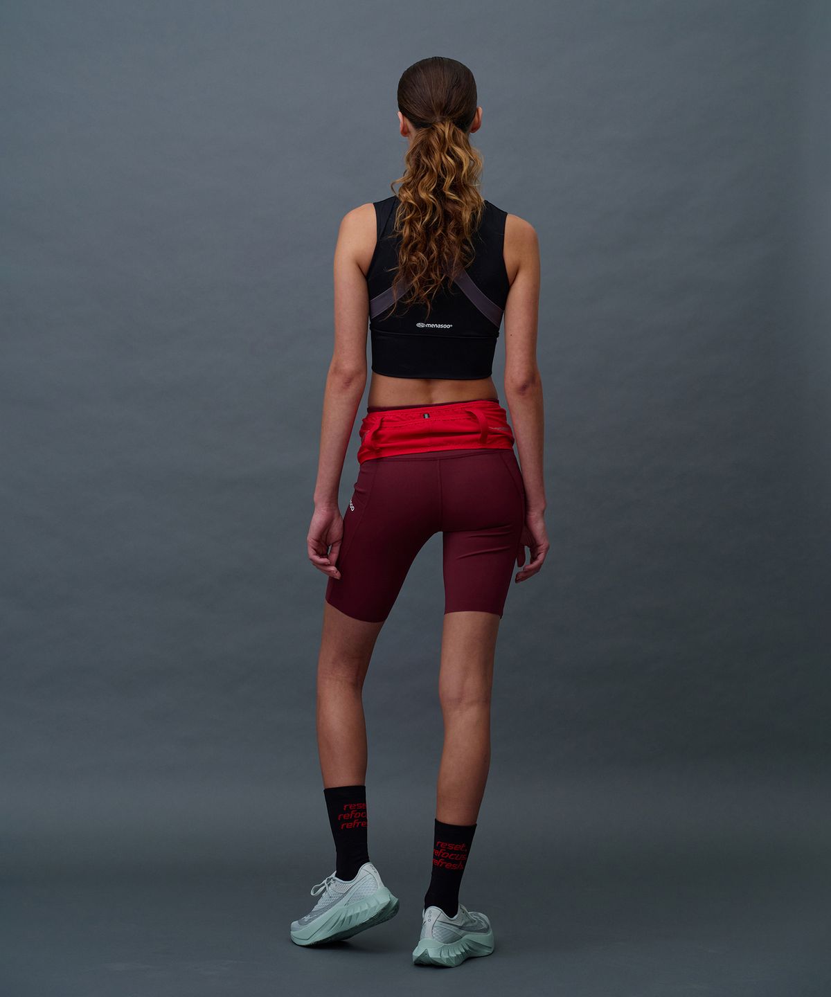 미나수(MENASOO) Line 5 Leggings Shorts_Burgundy
