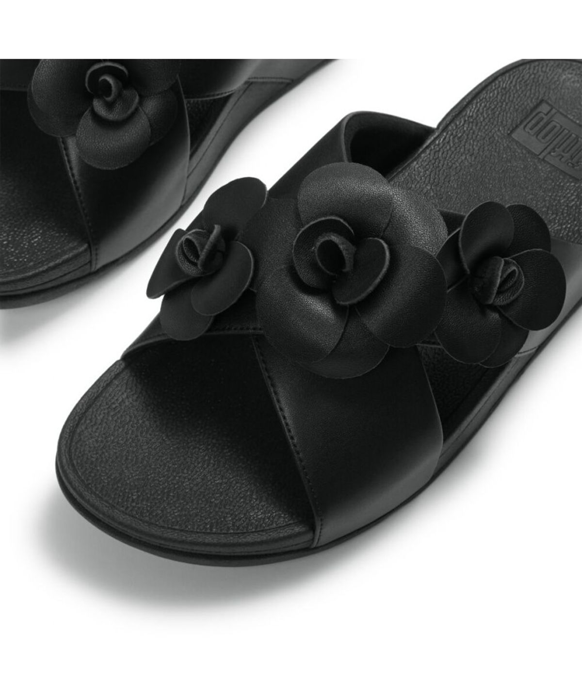 핏플랍(FITFLOP) 여성 루루 플라워 크로스 슬라이드 샌들  블랙 (FT63K2D215)
