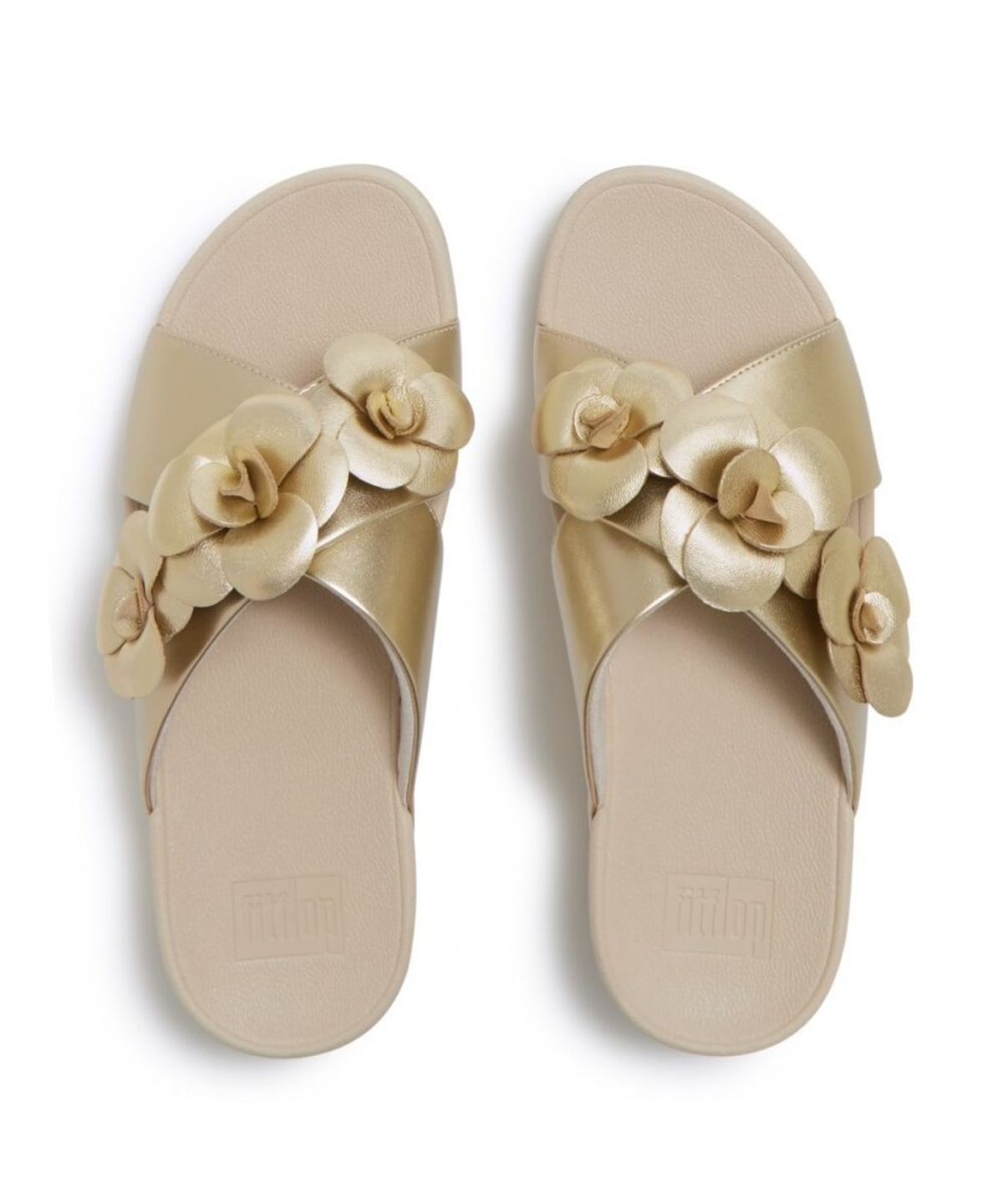 핏플랍(FITFLOP) 여성 루루 플라워 크로스 슬라이드 샌들  플라티노 (FT63K2D219)