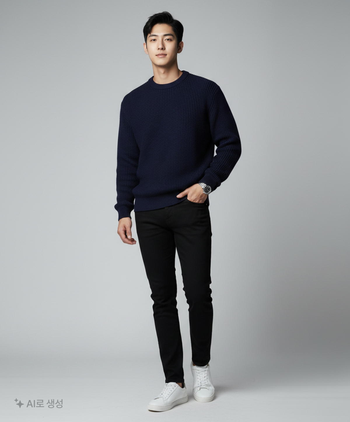 테이크이지(TAKEASY) 램스울 크루넥 오버 니트 (헤더네이비) L