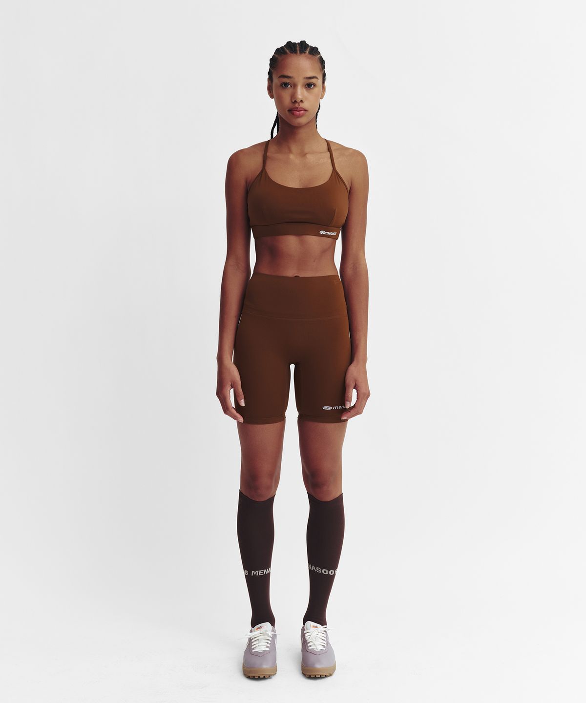 미나수(MENASOO) High Waisted Biker Leggings_Brown