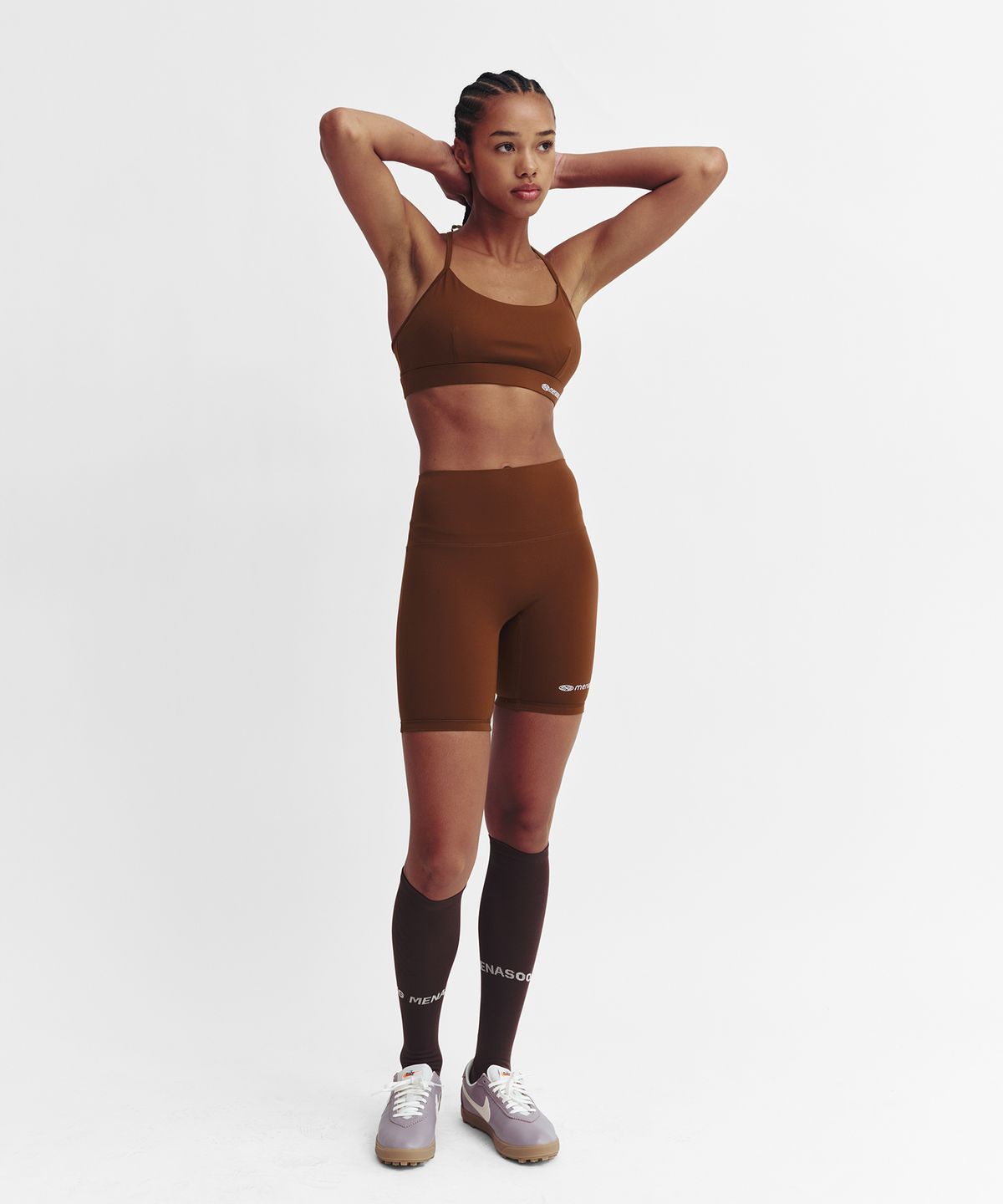 미나수(MENASOO) High Waisted Biker Leggings_Brown