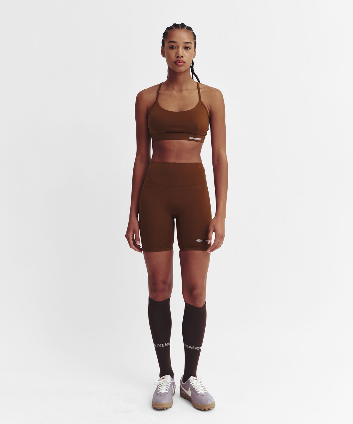 미나수(MENASOO) High Waisted Biker Leggings_Brown