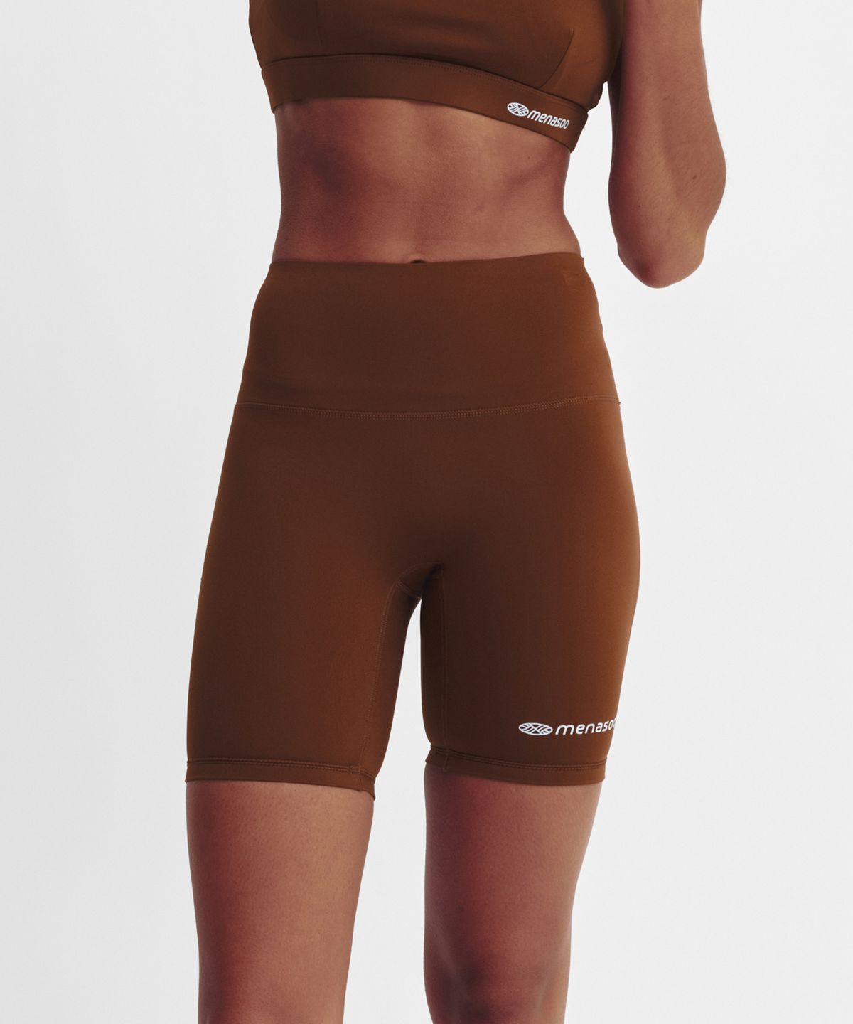 미나수(MENASOO) High Waisted Biker Leggings_Brown